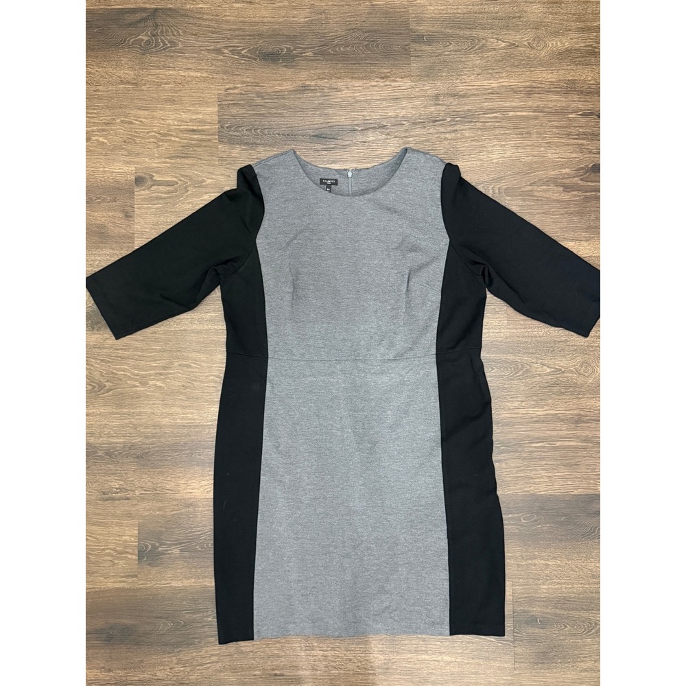 Talbots Woman Sheath Dress Women 16W Gray Black Colorblock 3/4 Sleeve